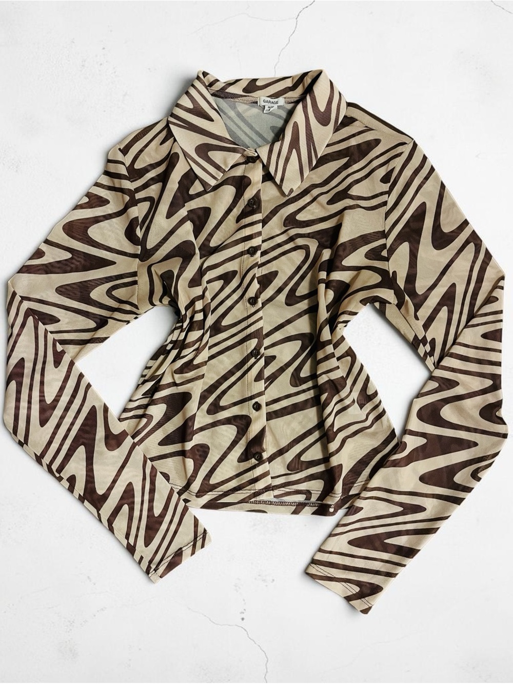 Garage Brown and Cream Zebra-Print Button Down Shirt